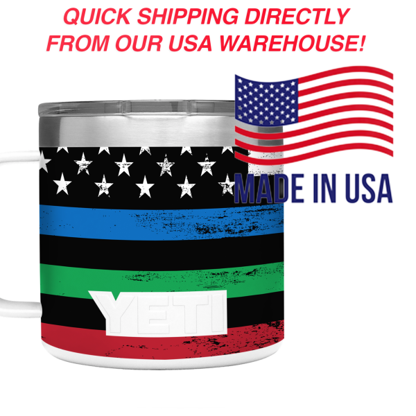 Thin Green Blue Red Line Flag | Skin For YETI Rambler 14oz  Tumbler Discount - Image 4