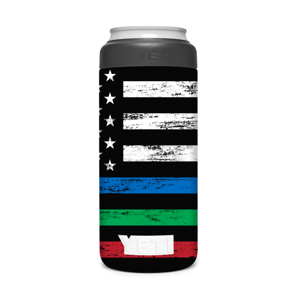Thin Green Blue Red Line Flag | Skin For YETI Rambler 12oz  Slim Can Hot on Sale