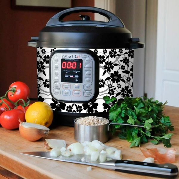 Black and White Floral Pattern | Skin For Instant Pot Duo 60 6QT on Sale - Image 3