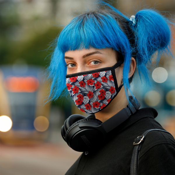 Blue Red Hibiscus | Adult Washable Face Mask Online Sale - Image 3