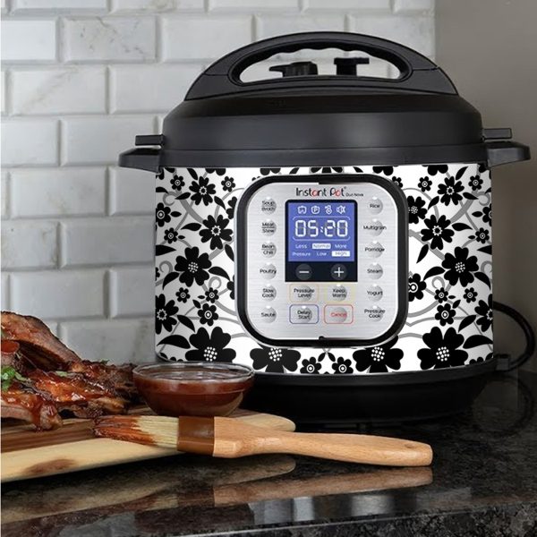 Black and White Floral Pattern | Skin For Instant Pot Duo Nova 6QT For Sale - Image 3