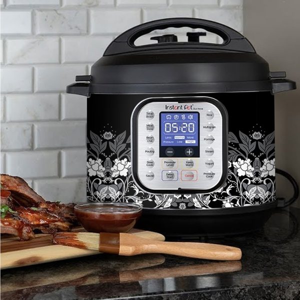 Black and White Floral | Skin For Instant Pot Duo Nova 8QT Hot on Sale - Image 3