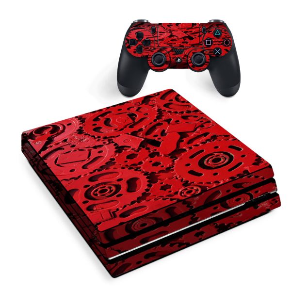 Red Gears Cog Cogs Steam Punk Sony PS4 Pro Skin For Discount