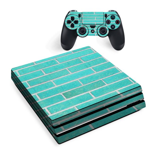 Teal Baby Blue Brick Wall Sony PS4 Pro Skin Online now