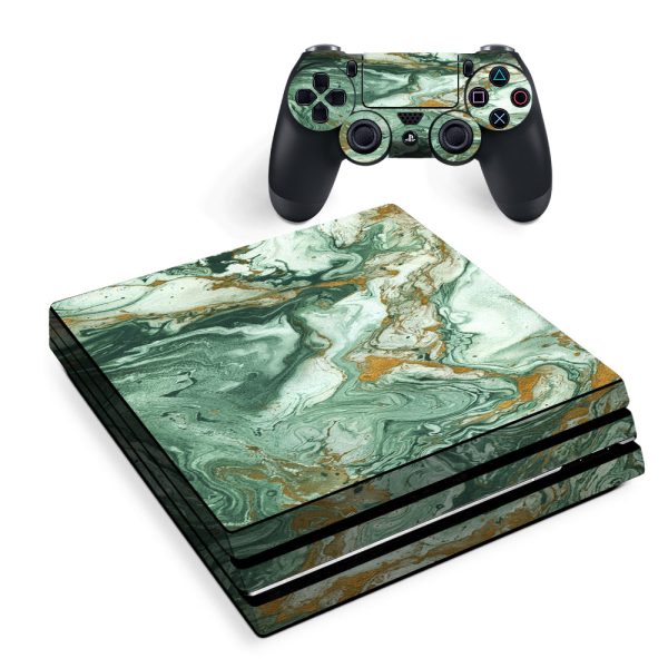 Marble Paint Swirls Green Sony PS4 Pro Skin Supply