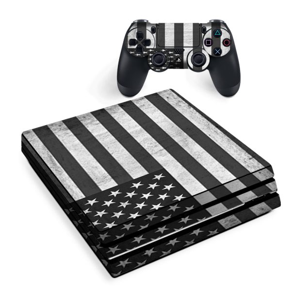 Black White Grunge Flag Usa America Sony PS4 Pro Skin on Sale