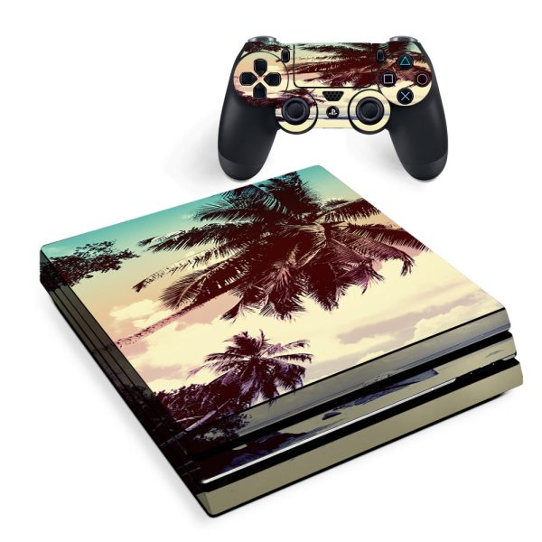 Skin Decal Vinyl Wrap For Playstation Ps4 Pro Console & Controller Stickers Skins Cover  Faded Beach Palm Tree Tropical Sony PS4 Pro Skin Hot on Sale