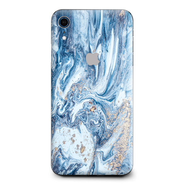 Blue Gold Grey Marble Pattern Clouds Apple iPhone XR Skin Sale
