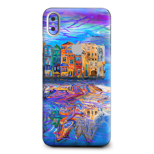 Colorful Oil Painting Water Reflection Town Homes Apple iPhone XS Max Skin For Sale