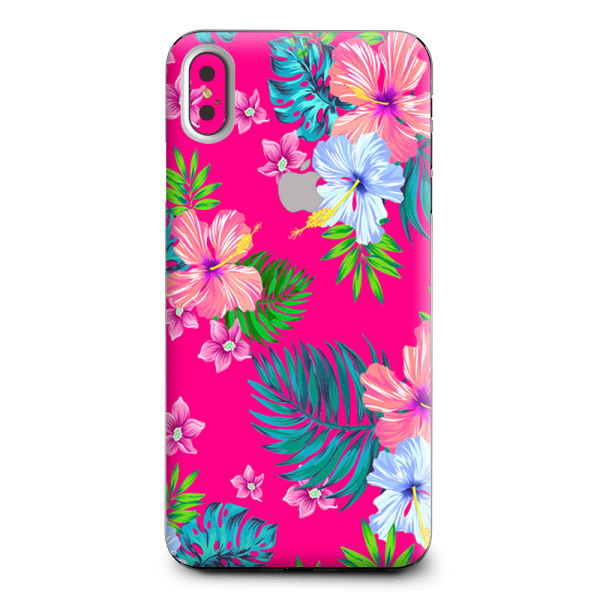 Pink Neon Hibiscus Flowers Apple iPhone XS Max Skin Online now