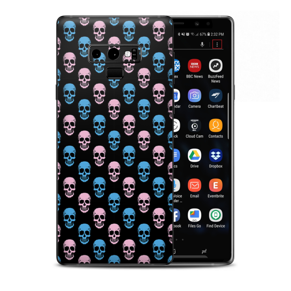 Pink Blue Skulls Black Background Samsung Galaxy Note 9 Skin Cheap