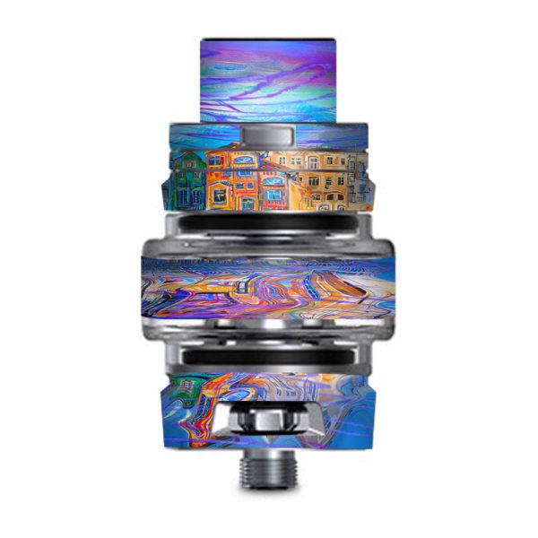 Colorful Oil Painting Water Reflection Town Homes Smok TFV8 Big Baby V2 Tank Skin Online Sale