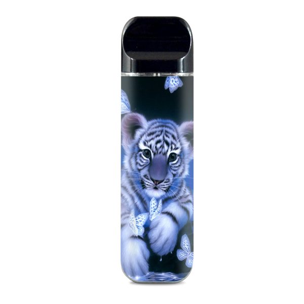 Cute White Tiger Cub Butterflies Smok Novo Skin on Sale