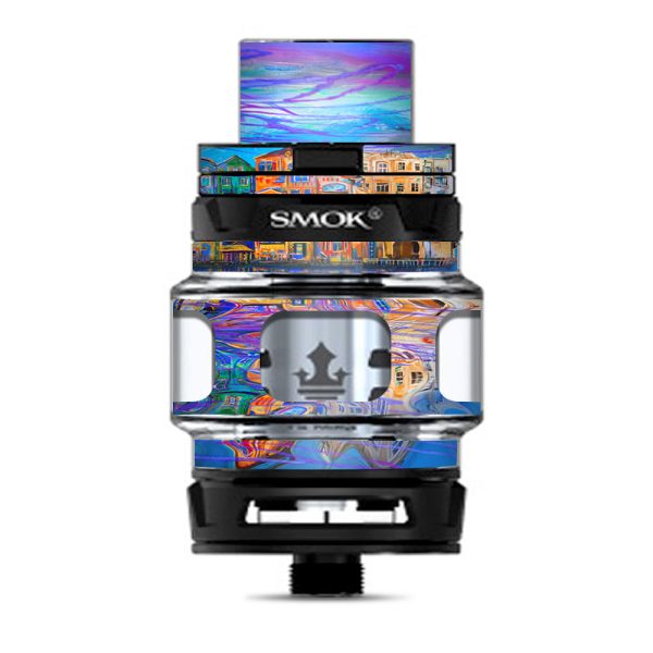 Colorful Oil Painting Water Reflection Town Homes Smok Prince Tank Skin For Sale