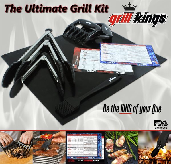 Ultimate Barbecue Grill Set for the Ultimate Grill King. 7-Piece bbq tools set - Grill Mat, 3 Tongs different sizes, Meat Shredders Claws, Meat Temp cooking smoking guide Hot on Sale
