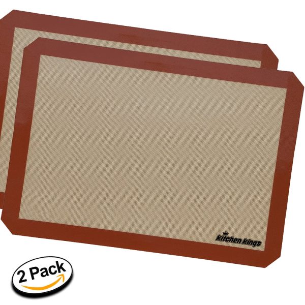 Silicone Baking Mat - Set of 2 Thick perfect size half sheet 11.2 x16.5  - Non Stick Silicone liner for baking pans and rolling. Cookies, Pastry, Macaroon, bread, fish, chicken pretzel Online now