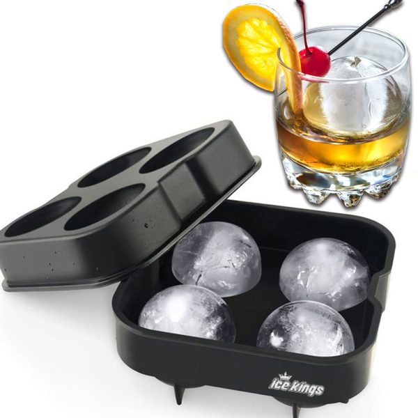 Ice Kings Bourbon Ice Cube Trays Giant Ice Ball Sphere Whiskey Molds 4 cubes per tray - Round King Size, Reusable BPA Free Cocktails Old Fashion Summer Drinks on Sale