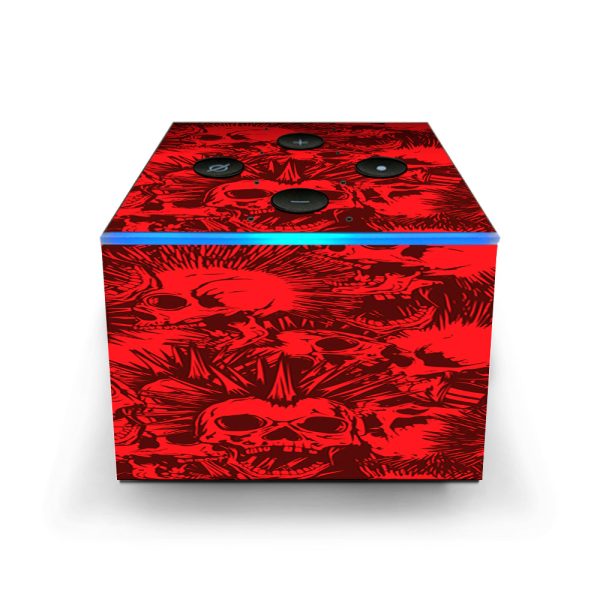 Red Punk Skulls Liberty Spikes Amazon Fire TV Cube Skin For Cheap