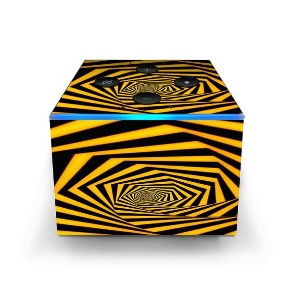 Black Yellow Trippy Pattern Amazon Fire TV Cube Skin Hot on Sale