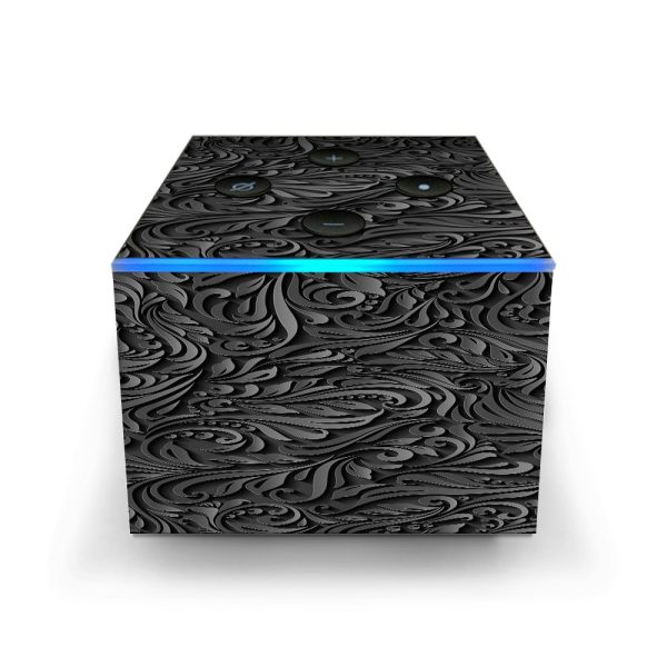 Black Flowers Floral Pattern Amazon Fire TV Cube Skin Online now