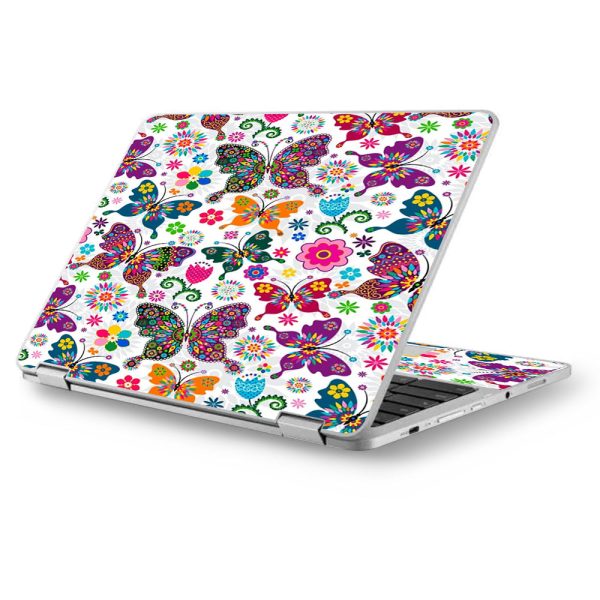 Butterflies Colorful Floral Asus Chromebook Flip 12.5  Skin For Discount
