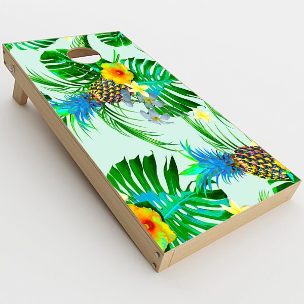 Tropical Floral Pattern Pineapple Palm Trees  Cornhole Game Board (2 pcs.) Skin Cheap