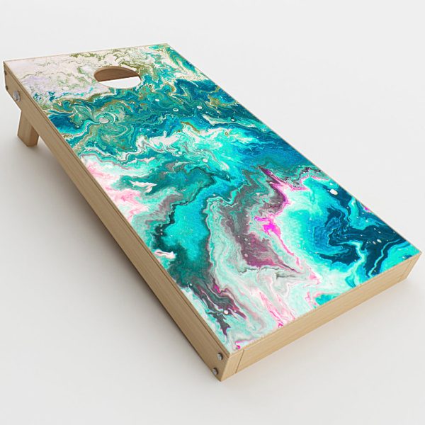 Marble Pattern Blue Ocean Green  Cornhole Game Board (2 pcs.) Skin For Discount