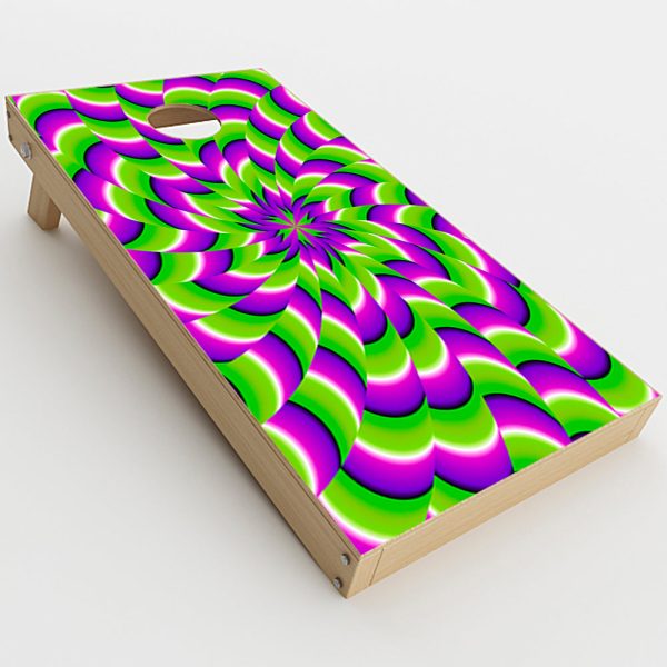 Purple Green Hippy Trippy Psychedelic Motion Swirl  Cornhole Game Board (2 pcs.) Skin Hot on Sale